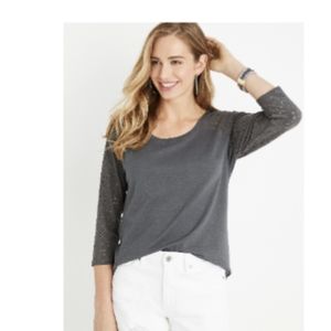 New! Eyelet Lace Sleeve Baseball Tee